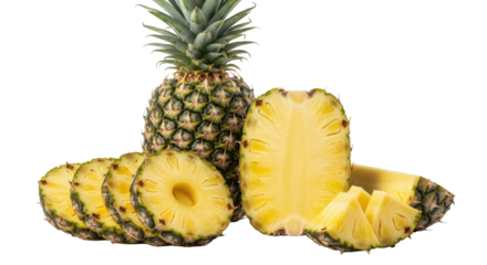Whole Pineapple and Sliced Halves on White Surface8 