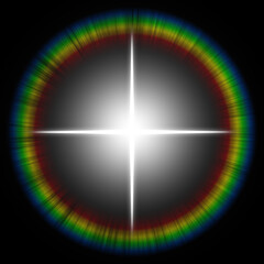 Rainbow Light Ring With Cross Glow On Black Background