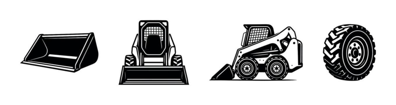 Construction equipment vector illustration, flat vector style with bulldozer and loader