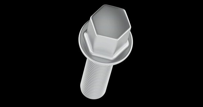 Wheel bolt, lug lock bolt rotation animation seamlessly loopable. 3D rendering isolated on transparent background