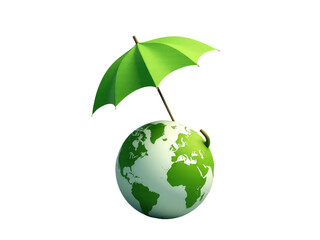 A green globe with an umbrella on top