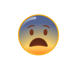 Fototapeta premium Screaming in fear emoji. Horror and fright emoticon. Yellow face with blue forehead, big scared eyes long, open mouth