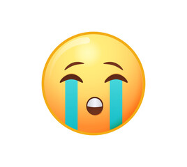 Loudly crying emoji. Yellow emoticon with streams of tears. High quality emoticon vector illustration white background