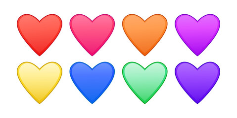 Set of hearts and shapes vector graphic on a transparent background. This diverse collection of emojis and emoticons