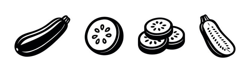 Zucchini and cucumber slices, fresh vegetables, flat vector illustration