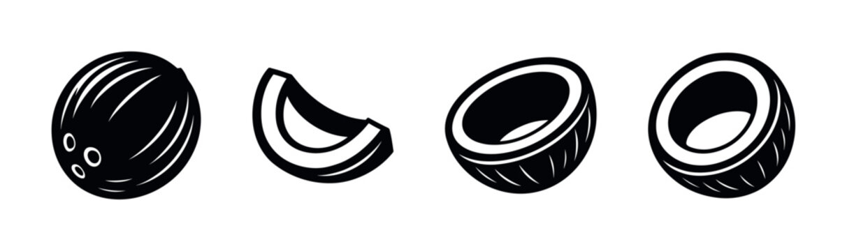 Coconut shapes collection, coconut halves, flat vector illustration design