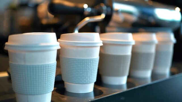 Video A row of coffee cups sitting on a kitchen counter