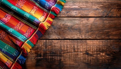 Rustic Table Top Background With A Mexican Tablecloth