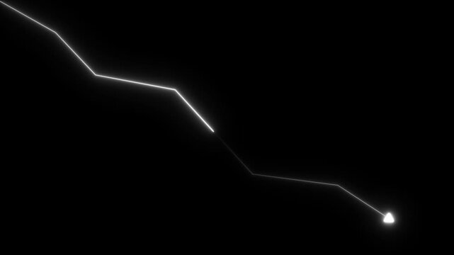Neon White Downward Trend Line Graph with Arrow chart. abstract background, perfect for conveying risk, crisis, or poor performance.