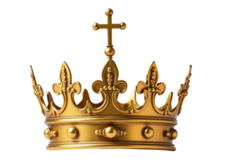 A golden crown featuring a prominent cross
