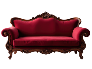 A single red couch sitting on top of a wooden floor, great for use in interior design or home decor scenes