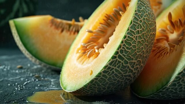 Video A close-up shot of a sliced melon on a table, perfect for food  or 