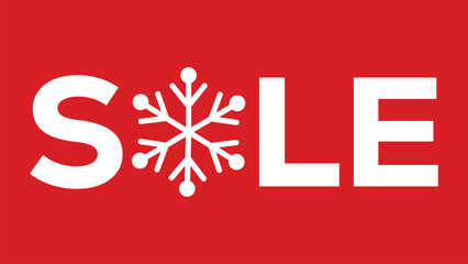 Festive red winter sale banner with bold white text and a stylized snowflake icon replacing the letter A, perfect for Christmas discounts, seasonal promotions, and holiday retail or online shopping.