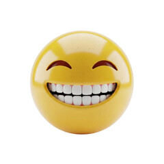 Fototapeta premium highly detailed 3d render of a vibrant glossy yellow 'grinning face with smiling eyes' emoji sphere on a transparent background with soft studio lighting and copy space. concept of digital