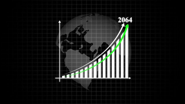 Global Growth Chart 2064 Upward Trend graph business&ndash; Business Growth and New Year Target Achievement Concept