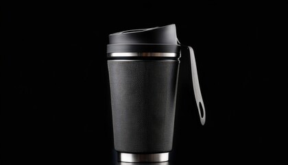 Black Thermos Cup On Black Background