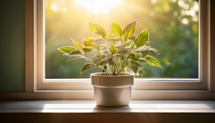 Serene Windowside A Close Up Shot Of A Potted Plant Graces A Windowsill With Soft Light Creating A Tranquil Scene The Image Evokes A Sense Of Peace And Natural Beauty