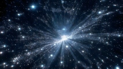Deep Space Explosion with Bright Light Rays and Sparkling Stars