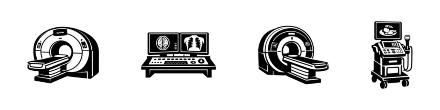 Medical imaging devices, ct and mri machines, flat vector illustration
