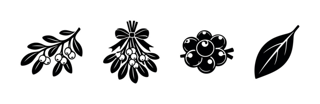 Christmas mistletoe and berries, holiday branch, leaf, flat vector illustration