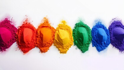 Rainbow Colored Powder Arranged In A Line Isolated On White Background