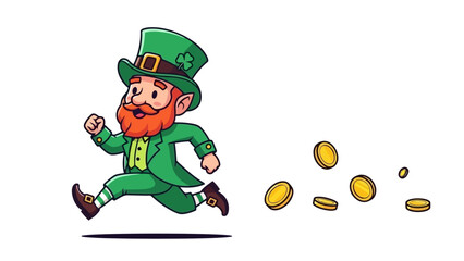 Leprechaun Running with Gold Coins Vector Illustration