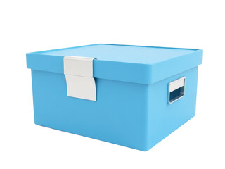 A small blue storage box with a white handle, ideal for storing small items
