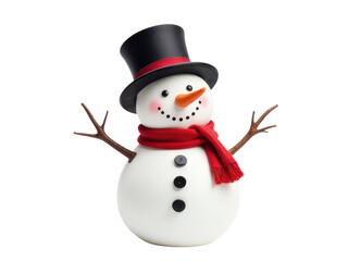 A snowman dressed in a top hat and scarf, perfect for winter scenes or holiday celebrations