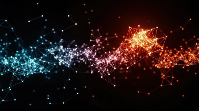 Glowing network connections and nodes on a dark background