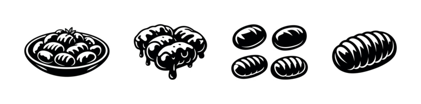 Gnocchi pasta varieties, potato dumplings, italian cuisine, flat vector illustration