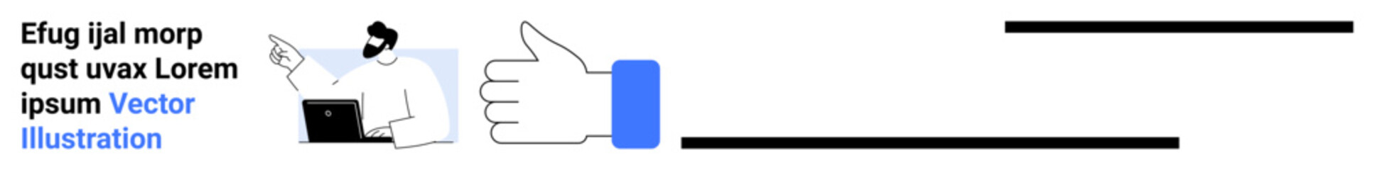 Online engagement, social media, digital communication, feedback, user interaction, content sharing. A person with a laptop points at a thumbs-up icon. Online engagement and social media concept