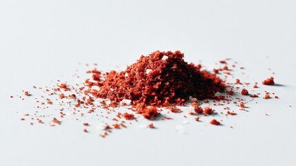 Red chili powder on white surface for spice product branding, food photography and culinary visuals