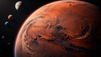 Planet Mars from space with massive dust storm