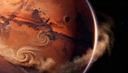 Planet Mars from space with massive dust storm