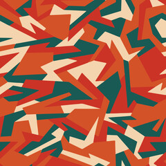Full Seamless geometric camouflage pattern. Jagged shapes for outdoor retro print background. Rugged army abstract surface for hiking gear, fabric and casual fashion.