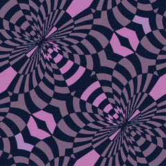 Full Seamless psychedelic vortex pattern. Deep purple print with cosmic pulse. Feels like modern ethnic textile. Boho festival background for clothing, scarves, and accessories.