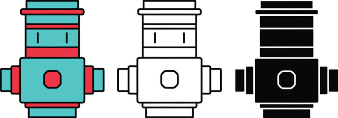 Three retro cameras with different colored lenses and bodies vintage turquoise