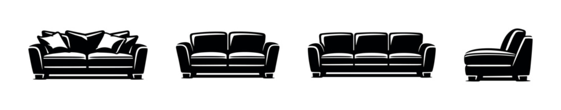 Sofa and couch collection, furniture set, seating area, flat vector illustration
