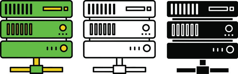 Three Stacked Server Racks in Green Black and White Color Scheme technology computer