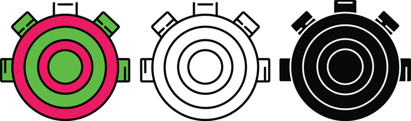 Three stopwatch with green pink and black circular time timer concentric