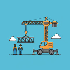 Crane Lifting Steel Beam Construction Workers Building Industry.