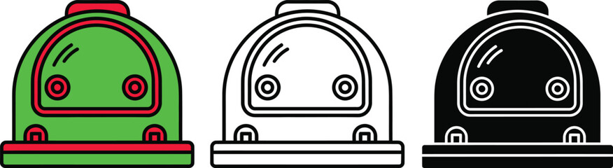 Three traffic light in green red and black colors with white outlines green light red light