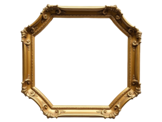 A decorative gold frame sitting on a clean white surface