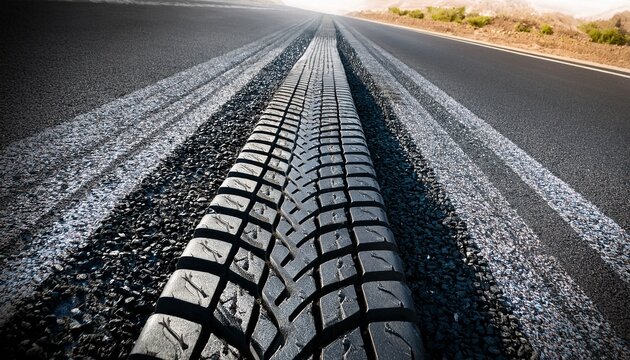 Auto Reifenprofil Spur In Asphalt Eingedruckt Mit Rollsplit