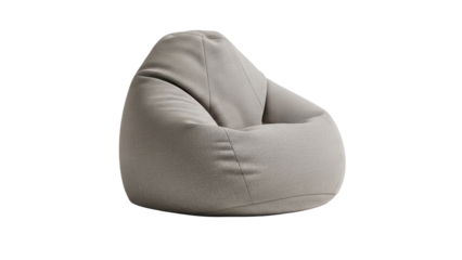 Cozy bean bag chair in soft grey fabric for casual seating isolated on white background 