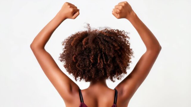 Body and Spirit: Back view of a confident person raising both arms in the air, radiating strength, resilience, and optimism