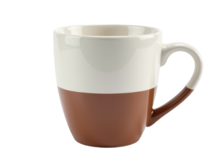 A simple white coffee cup sits on a clean white background