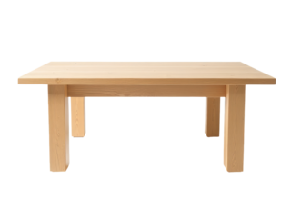 A simple wooden table on a clean white surface