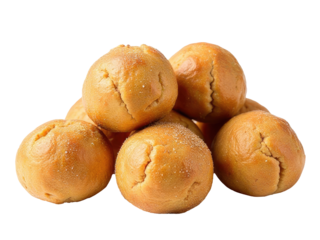 A pile of bread rolls stacked on top of each other, possibly for display or storage