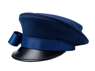 A blue hat with a bow on top, suitable for various occasions and themes